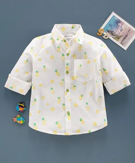 Saka Designs Full Sleeves Shirt Pineapple Print - White