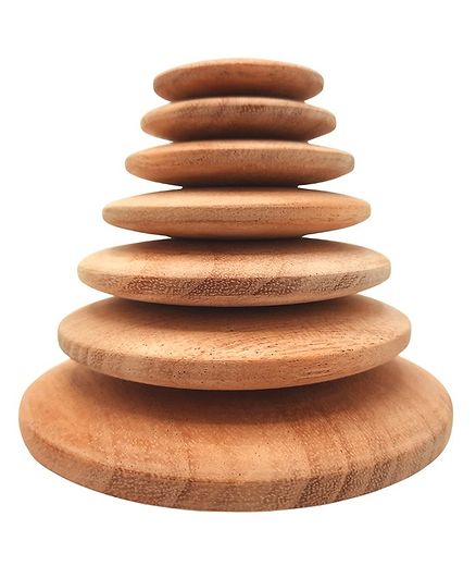 Wufiy Wooden Natural Raw Finish Pebble Stacking Toy Brwon - 7 Pieces