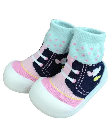 U-grow Anti-Skid Soft Socks Shoes Dot Design - Blue Pink