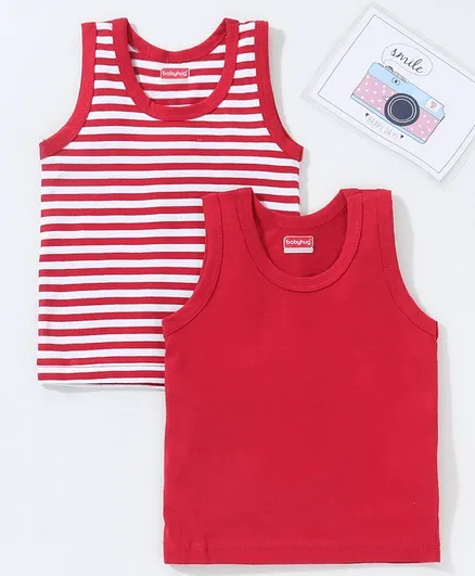Babyhug Sleeveless 100% Cotton Striped Vest Pack of 2 - Red