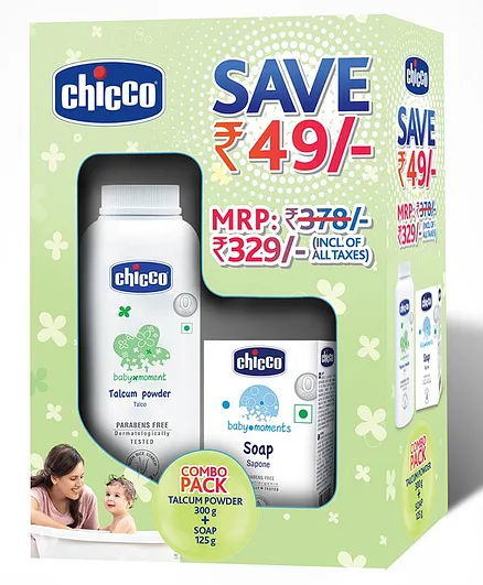 Chicco Talcum Powder & Soap Bar Combo - 300 g & 125 g