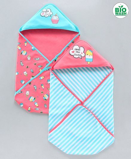 Baboye Hooded Wrapper Ice Cream Print Pack of 2 - Pink Blue