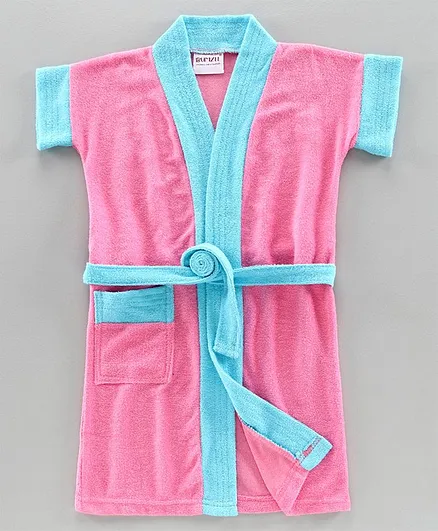 Bumzee Half Sleeves Solid Bathrobe - Pink & Blue