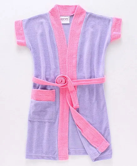 Bumzee Half Sleeves Solid Bathrobe - Purple & Pink