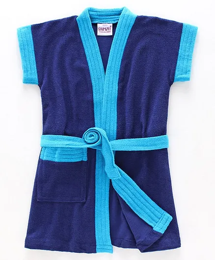 Bumzee Half Sleeves Solid Bathrobe - Dark Blue