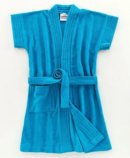 Bumzee Half Sleeves Solid Bathrobe - Blue