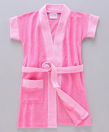 Bumzee Half Sleeves Solid Bathrobe - Pink