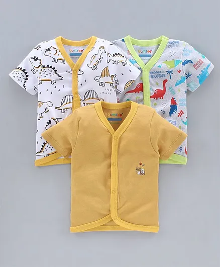 Bumzee Pack Of 3 Half Sleeves Dinosaur Print Vests - Yellow