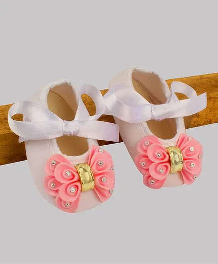 Daizy Bow Detailing Booties - White & Light Pink