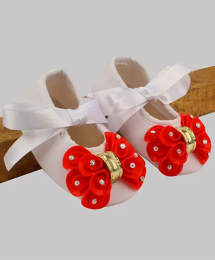 Daizy Bow Detailing Booties - White & Red