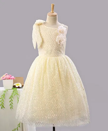 Enfance Sleeveless Sequin Embellished Floral Applique Gown - Fawn