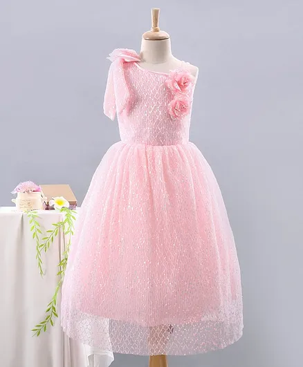 Enfance Sleeveless Sequin Embellished Floral Applique Gown - Pink