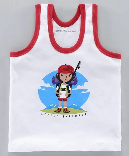 Doreme Sleeveless Vest Little Explorer Print - White Red