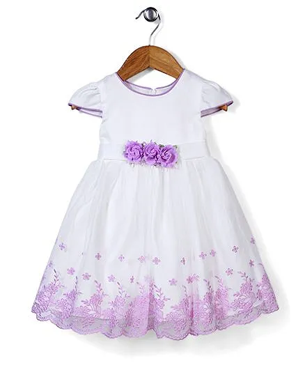 Beautiful Girl Short Sleeve Party Dress With Flower - White