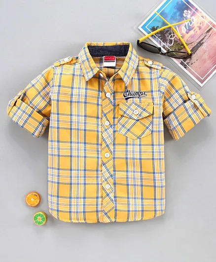 Babyhug Full Sleeves Checked Shirt - Yellow