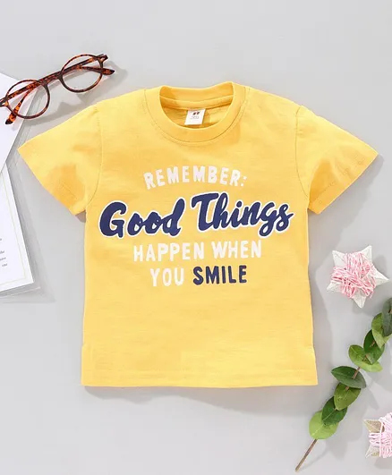 ToffyHouse Half Sleeves Tee Text Print - Yellow