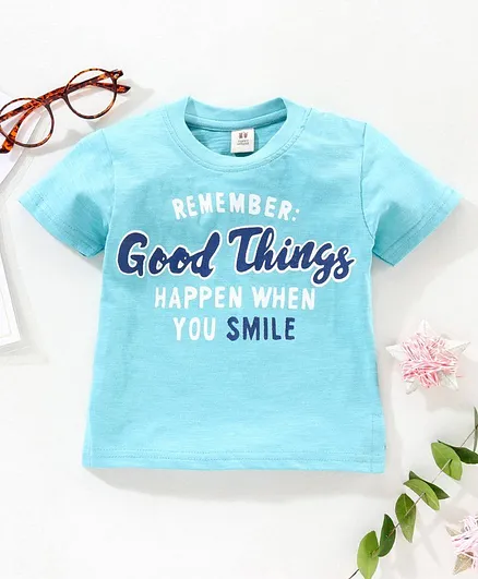 ToffyHouse Half Sleeves Tee Text Print - Blue