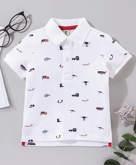 ToffyHouse Half Sleeves Tee Flag Print - White