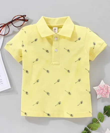 ToffyHouse Half Sleeves T-Shirt Racket Print - Yellow