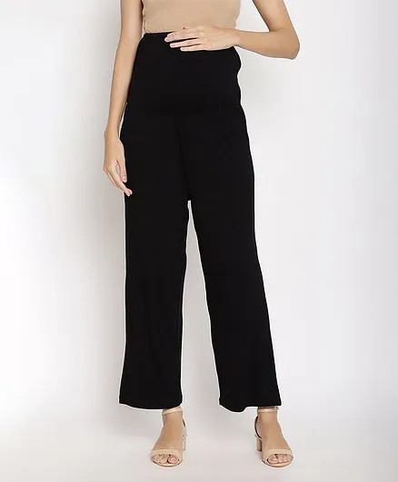 Bella Mama Maternity Solid Palazzo With Tummy Band - Black