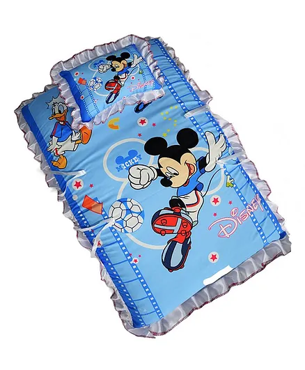 Disney Reversible Character Printed Baby Mattress & Pillow Set - Blue