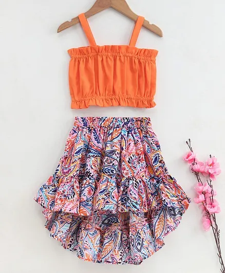 M'andy Sleeveless Top With Floral High Low Skirt - Multi Color
