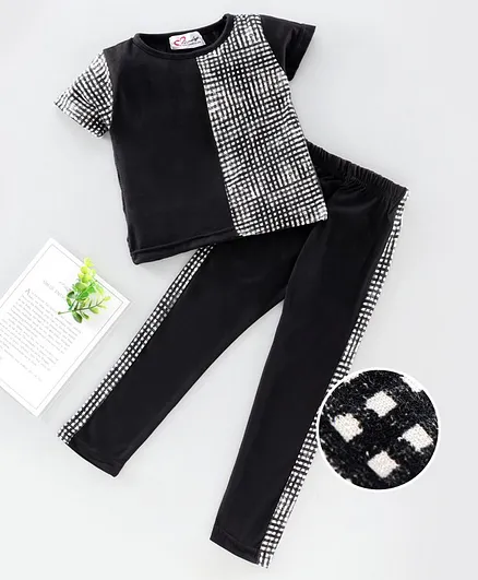 M'andy Short Sleeves Checked T-Shirt With Legging Set - Black