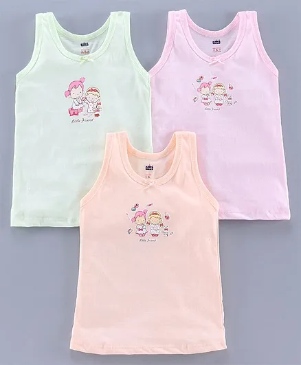 Simply Sleeveless Slip Friends Print Pack of 3 - Pink Peach Green