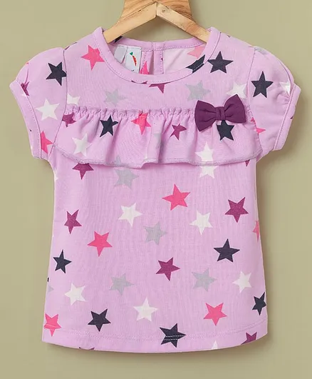 Little Carrot Short Sleeves Star Print Top - Purple
