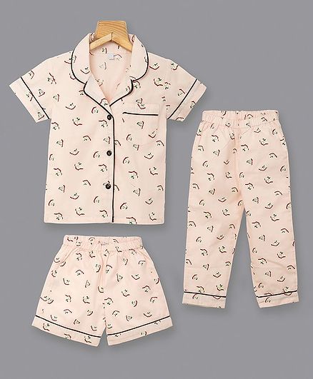 Little Carrot Half Sleeves Sharpener Print Night Suit - Peach