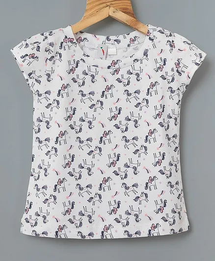 Little Carrot Short Sleeves Unicorn Printed Top - White