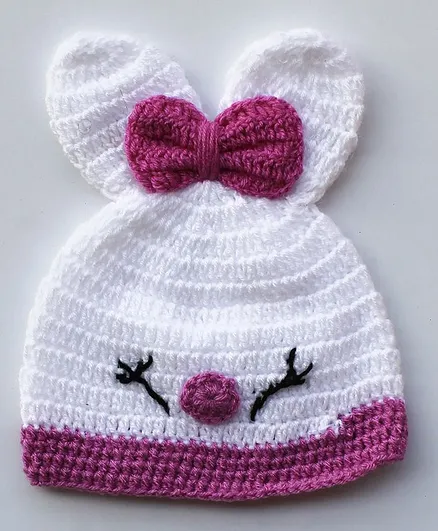 Woonie Handmade Bunny Design Cap - Circumference 47 - White