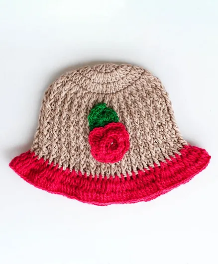 Woonie Handmade Flower Design Cap - Brown