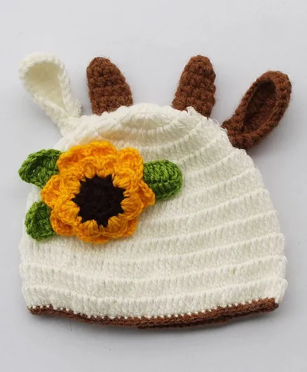 Woonie Handmade Floral Cap - Circumference - 53 - Off White