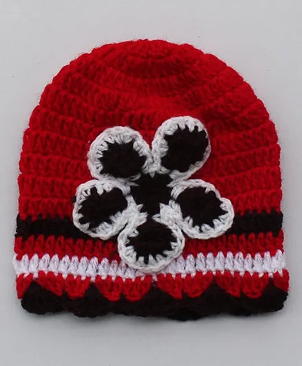 Woonie Handmade Floral Cap - Circumference - 47 - Red
