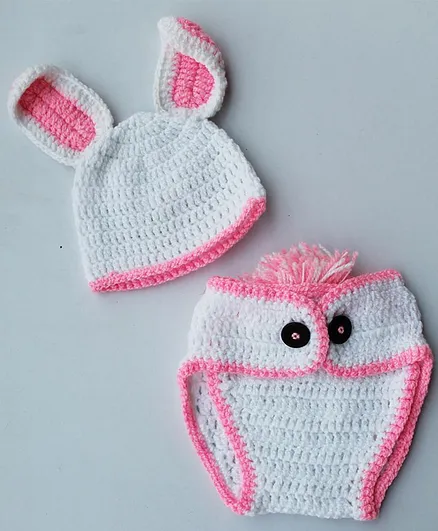 Woonie Bunny Design Cap With Bloomers - White