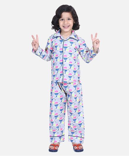 BownBee Full Sleeve Hot Air Balloon Printed Night Suit - Multi