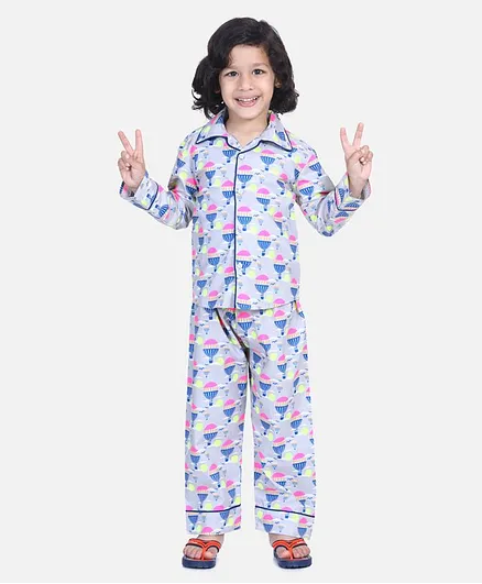 BownBee Full Sleeve Hot Air Balloon Printed Night Suit - Multi