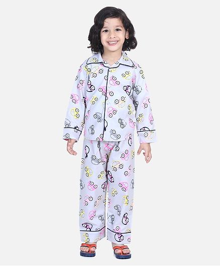 BownBee Full Sleeve Car Printed Night Suit - Grey