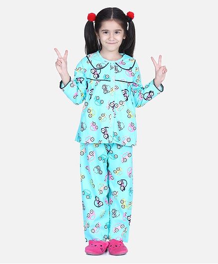 BownBee Full Sleeve Car Printed Night Suit - Blue