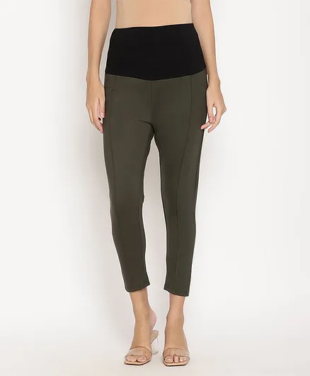 Bella Mama Full Length Maternity Jeggings With Pin tucks - Green