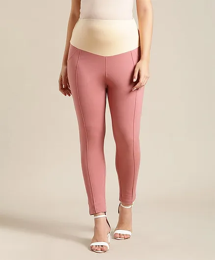 Bella Mama Full Length Maternity Jeggings with Pintucks - Pink