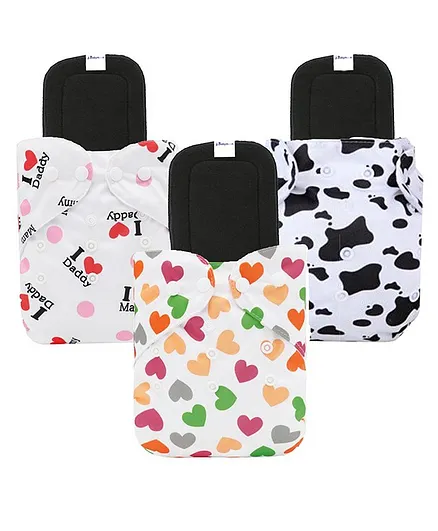 Babymoon Washable & Reusable Cloth Diaper Pocket With Grey Insert Pack of 3 - White Multicolour