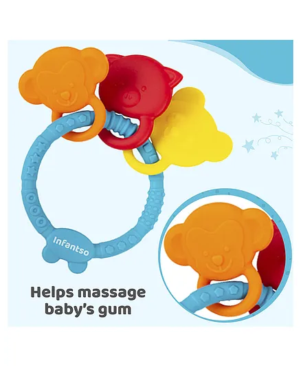 Infantso Non-Toxic Food-Grade Silicone Baby Teether Animal Shape with Easy Grip - Pink