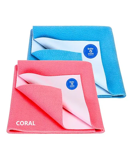 Bey Bee Quick Dry Small Size Bed Protector Mat Set of 2 - Blue Peach