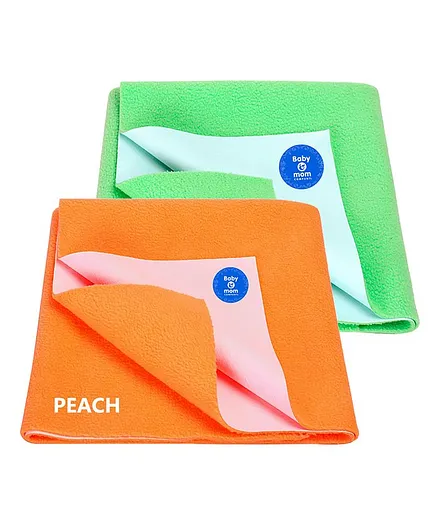 Bey Bee Quick Dry Small Size Bed Protector Mat Set of 2 - Green Dark Peach