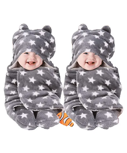 BeyBee 3 in 1 Hooded Blanket Cum Sleeping Bag Set of 2 - Grey