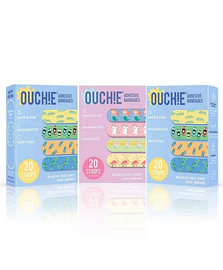 Ouchie Adhesive Bandages Pack Of 3 - 20 Strips Each