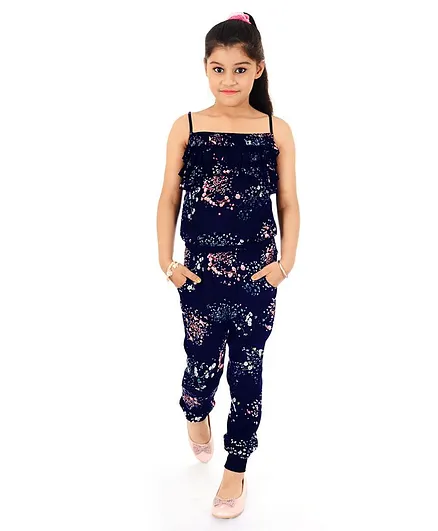 Naughty Ninos Sleeveless Floral Printed Jumpsuit - Navy