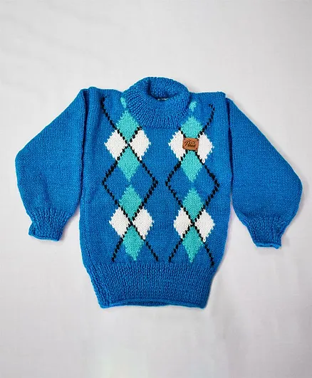Theth Pahadi Full Sleeves Hand Knitted Sweater - Blue